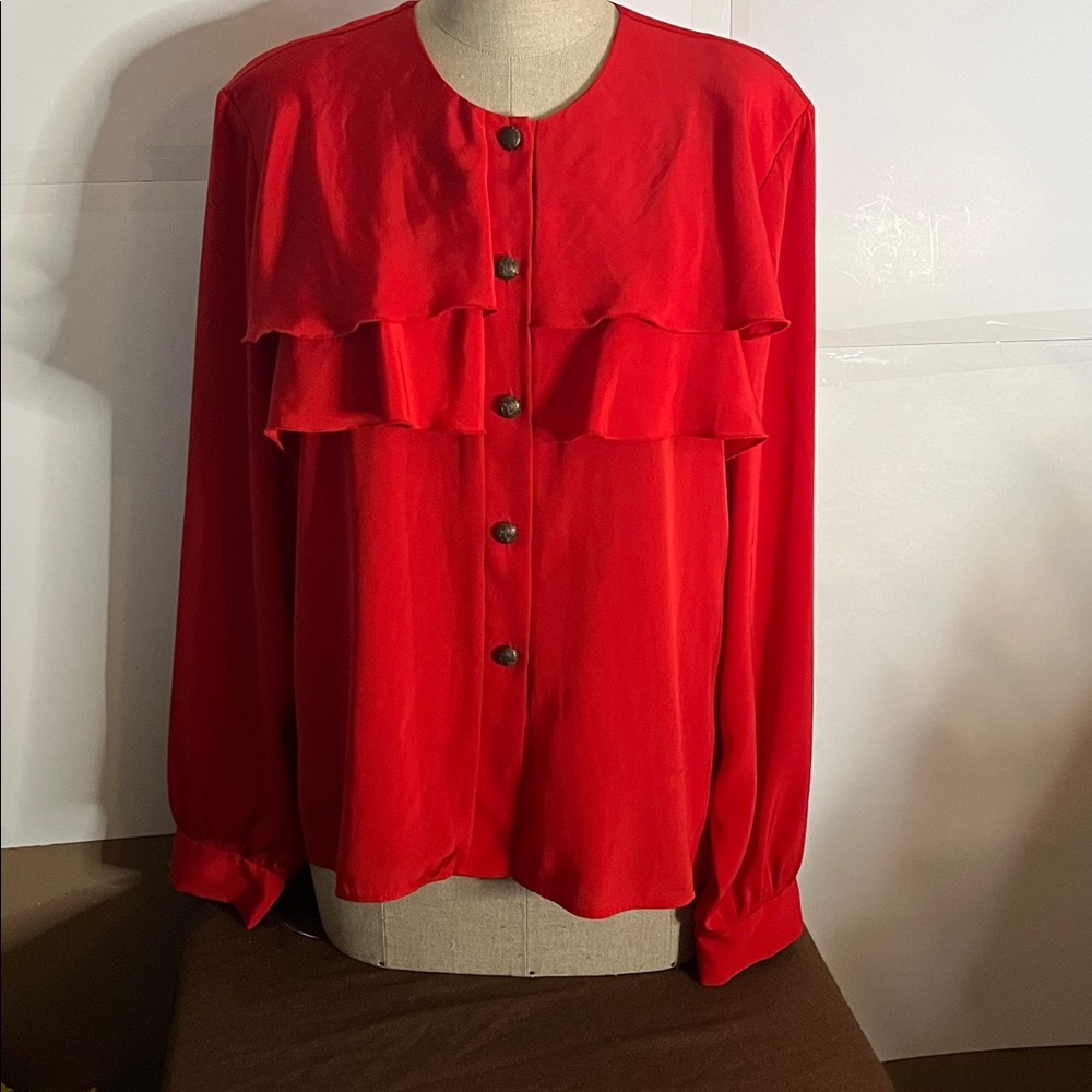 😄Vintage holiday red blouse Elite size 16 ruffles